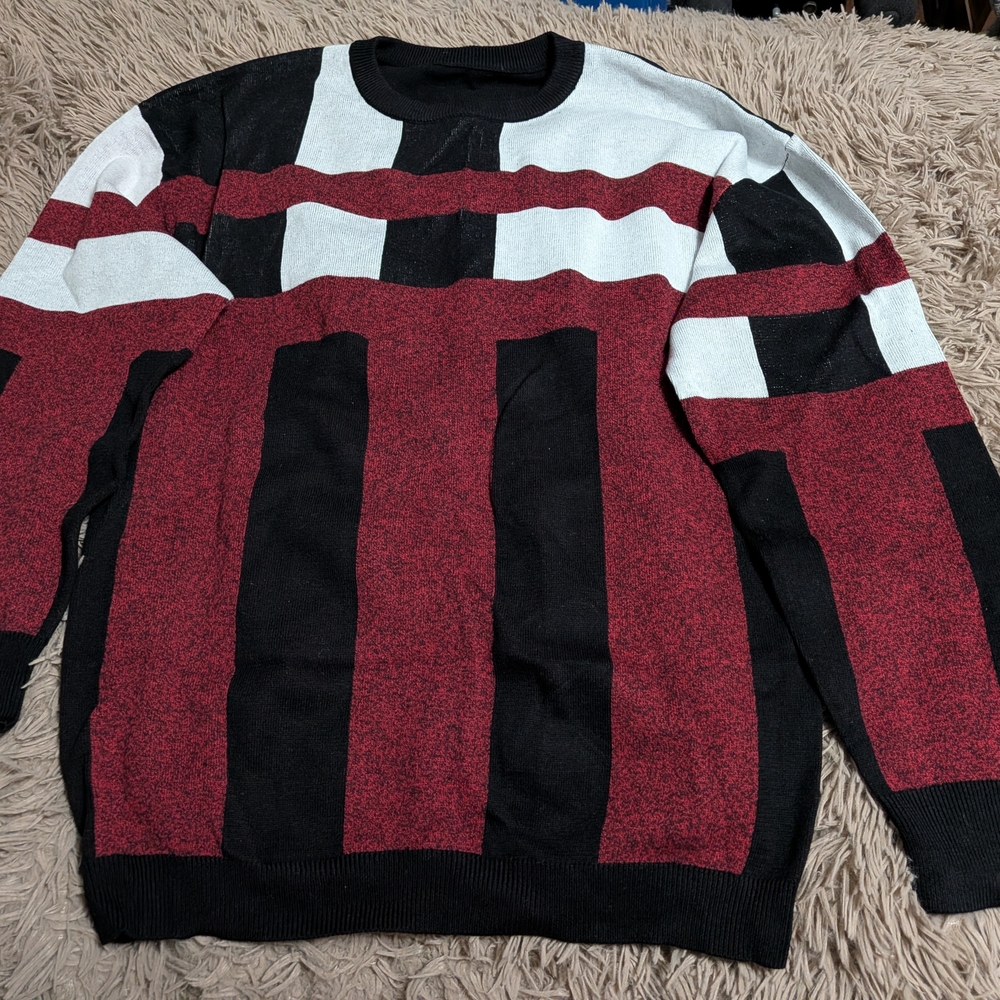 Men's Black and Red Striped Sweater